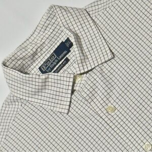 🔥Polo by‎ Ralph Lauren Gray & White Checked Long Sleeve Large Button Down Shirt
